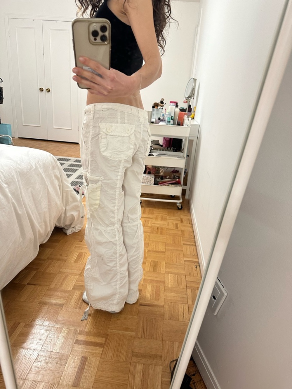 White Cargo Drawstring Pants - Picture 5 of 11